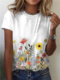 rRomildi Women's T-Shirts Spring Summer Floral Print Crew Neck Tee