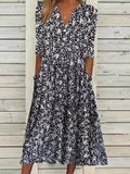 rRomildi Women's Spring Summer Dress V-Neck Floral Print Vintage A Line Midi Dresses