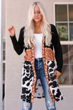 RomiLdi Western Style Printed Color Block Open Front Cardigan
