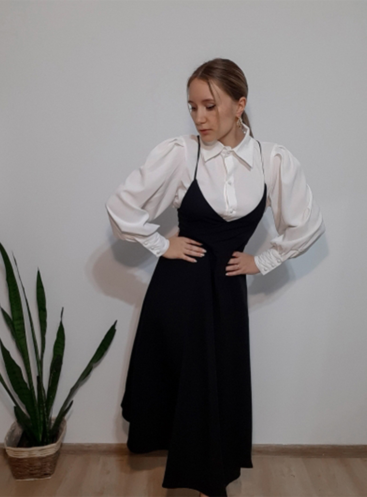 Romildi New Spring Dress Women Single Breasted Lantern Sleeve Shirt Set+Camisole Bow Pleated Solid Dresses