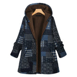 RomiLdi Womens Coat Vintage West Floral Print Blue Hoodie Thick Fleece Jacket Coat Outerwear