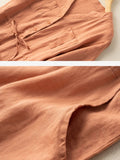 rRomildi Women's Linen Dress Buttoned Retro Short Sleeve Dress with Front Pocket