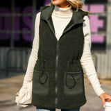 RomiLdi Womens Hooded Vest Sleeveless Zipper Solid Color Adjustable Waist Fleece Vest