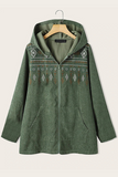RomiLdi Womens Corduroy Coat Embroidery Tribal Pattern Hoodie Coat Outerwear Plus Size