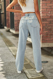 rRomildi Women's Denim Jeans Long Straight Big Butterfly Print Jean Pant High Street Style