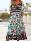 rRomildi Women's Bohemian Dress Ethnic Floral Print Beach Boho Summer Dress