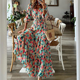 RomiLdi Womem's Floral Dress V-Neck Long Sleeve A-Line Swing Maxi Boho Dress