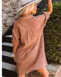 rRomildi Brown Bubble Sleeve Shirt Dress for Holiday Vacation