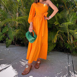 RomiLdi Women's Dress Solid Color Irregular Midi Dress Holiday Beach Dress