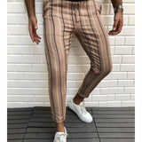RomiLdi Men's Casual Striped Pant Straight Sport Mens Pant Skinny Slim Fit Coffee Brown Pants