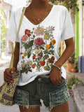 rRomildi Vintage Cottage Flowers Botanical Art V Neck T Shirt
