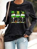 RomiLdi Women's St Patrick's Day Shamrock Wine Glasses Print Sweatshirt
