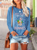 RomiLdi Women's Easter Just A Girl Who Loves Bunnies Printed Long-Sleeve T-Shirt