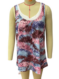 rRomildi Women's Casual Floral Tanks Summer Color Block Crew Neck Abstract Art Floral Print Tank Top