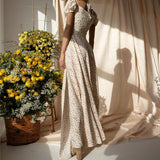 RomiLdi Vintage Boho Dress Beach Wrap Floral Print High Split Maxi Dress