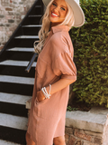 rRomildi Brown Bubble Sleeve Shirt Dress for Holiday Vacation