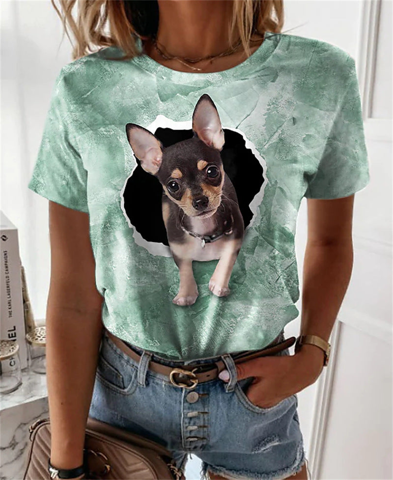 RomiLdi Women's Spring Cute Dog Printed T-Shirts Crew Neck Short Sleeve Top Lover Dog Moms Tee