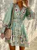 RomiLdi Women's Bohemian Dress V-Neck Floral Print Puff Sleeve Mini Boho Dress