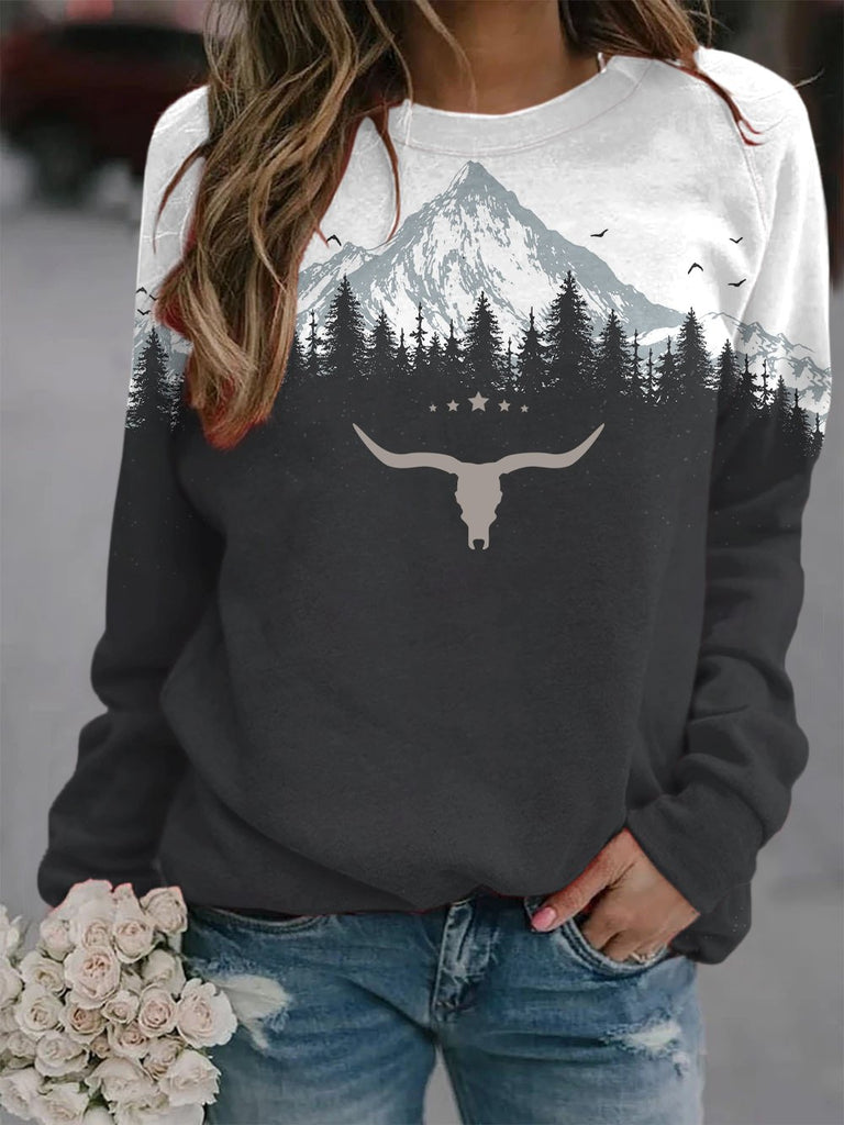 RomiLdi Women's Vintage Western Forest Print Sweatshirt