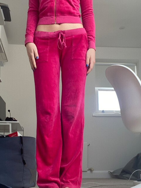 Romildi Aesthetics Pink Velour Sets Slim Y2K Streetwear Zip Up Hoodie and Drawstring Low Waist Pants Co-ord Suits Women