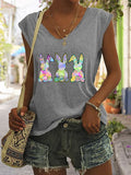 RomiLdi Women's Easter Bunny Print Sleeveless T-Shirt