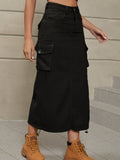 rRomildi Women's Denim Dresses Cargo Skirt Drawstring Design Skirts