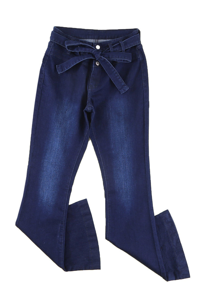rRomildi High Waist Bell Bottom Jeans With Attached Belt