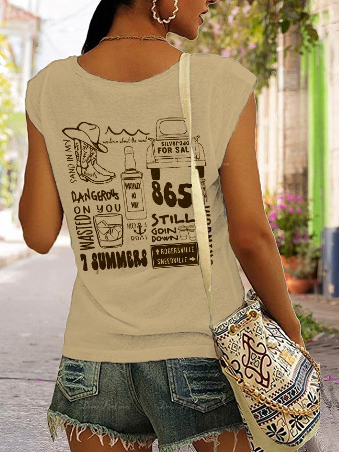 rRomildi Women's Wallen Country Music Collage Print Sleeveless T-Shirt