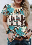 rRomildi Women's Cowgirl T-Shirt Aztec Geometric Leopard Print Short Sleeve Western T Shirt