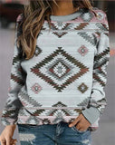 RomiLdi Women's Western Sweatshirt Aztec Geometric Print Crew Neck Sweatshirt