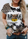 rRomildi Women's Cowgirl T-Shirt Aztec Geometric Leopard Print Short Sleeve Western T Shirt