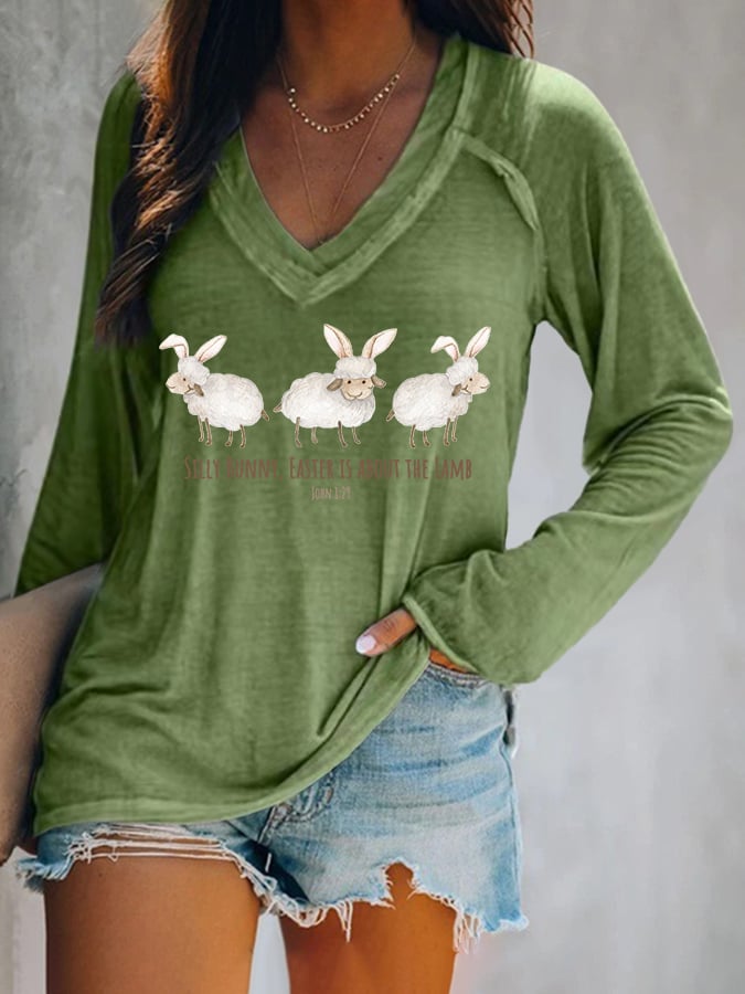 RomiLdi Women's Silly Bunny Easter Is About The Lamb Easter Print Casual T-Shirt