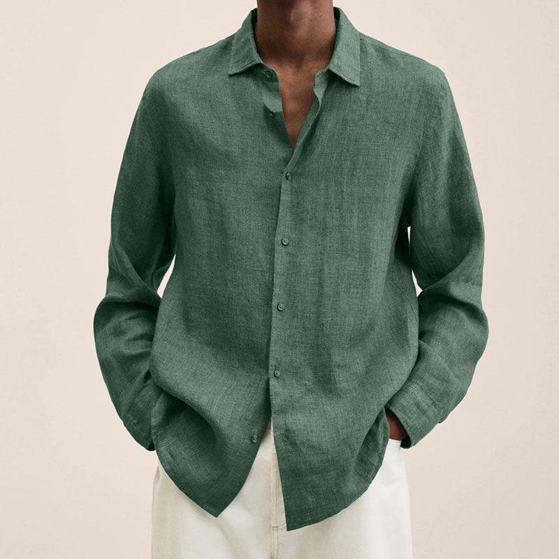 rRomildi Men's Solid Cotton Linen Blouse Light Weight V-Neck Linen Shirt Plus Size Tops