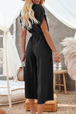 rRomildi Casual Solid Pocket Frenulum Buckle V Neck Jumpsuits