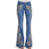 RomiLdi Embroidery Floral Jeans For Women Plus Size 4XL Flares Bell Wide Leg Jeans Vintage Denim Pants
