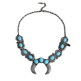 rRomildi Tribal Turquoise Necklace Horn Pendant Feather Alloy Plating Necklace