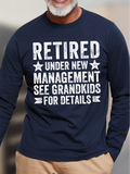 RomiLdi Men's Retired Under New Management See Grandkids For Details Funny Graphic Print Crew Neck Text Letters Casual Cotton Top