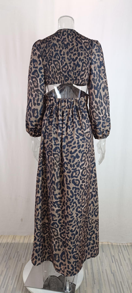 rRomildi Front Knot Cut out Waist Leopard Maxi Dress