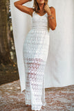 RomiLdi White Bohemian Spaghetti Strap Maxi Dress Lace Party Dress