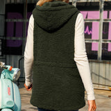 RomiLdi Womens Hooded Vest Sleeveless Zipper Solid Color Adjustable Waist Fleece Vest