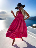 rRomildi Women's Vacation Dress Halter Solid Cake Layer Swing Dress for Beach Travel