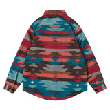 RomiLdi Men's Blue Red Aztec Geometric Jacket West Cowboy Style Western Woolen Shirt Jacket Coat