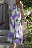 rRomildi Casual Vacation Print Tie Dye Patchwork V Neck Sling Dress Dresses(7 Colors)