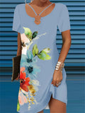 RomiLdi Women's Dress U-Neck Floral Print A Line Casual Summer Dress Mini Dress