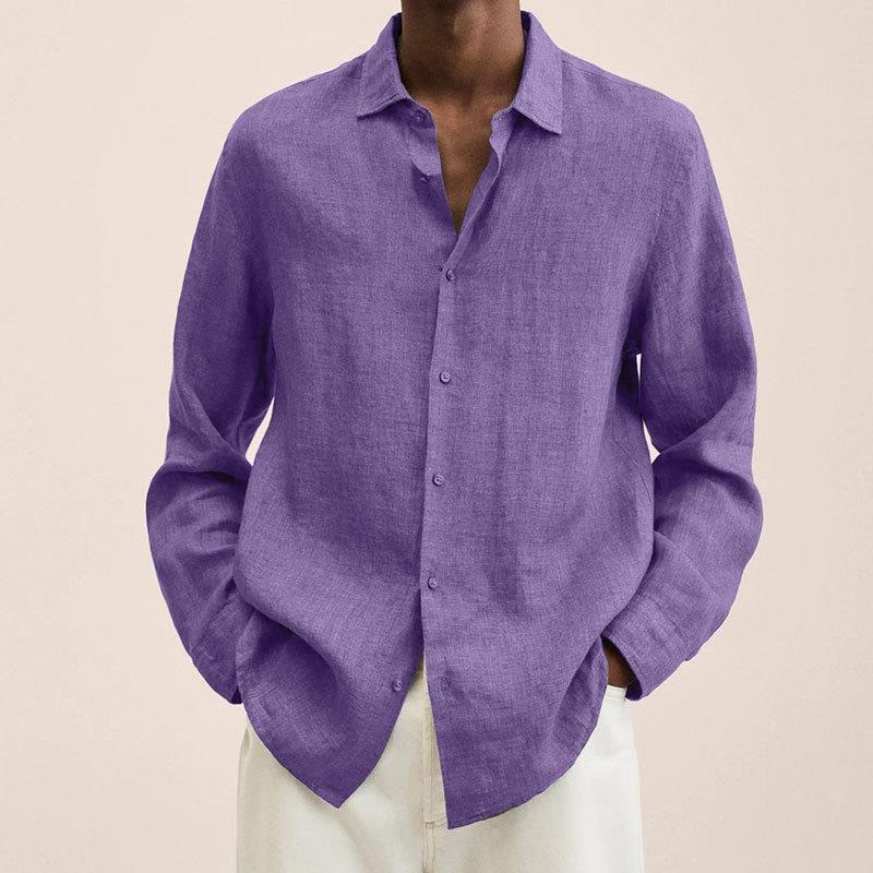 rRomildi Men's Solid Cotton Linen Blouse Light Weight V-Neck Linen Shirt Plus Size Tops