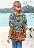 rRomildi Women's Bohemian Blouse V-Neck Floral Print Shirt Top