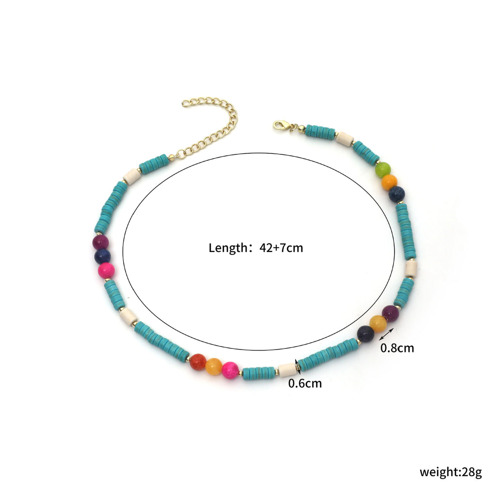 rRomildi Women Turquoise Long Beaded Necklace Vintage Ethnic Boho Necklace Jewelry