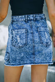 rRomildi Women's Denim Short Skirt High Waist Distressed Denim Mini Skirt With Pocket