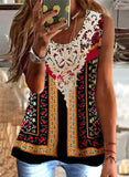 rRomildi Sleeveless Lace V-neck Retro Vintage Tribal Print Tank Top