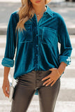 RomiLdi Women's Blouse Velvet Pockets Button Shirt Top